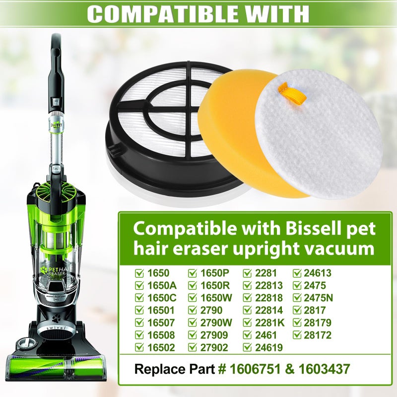 Innovaty 27909 1650 Filter Replacement Compatible with Bissell Pet Hair Eraser Turbo Pro/Plus Febreze 27909 1650 1650A 2281 2475 2790 2817 Vacuum, Replace to part 1606751 and 1603437 - Image 2